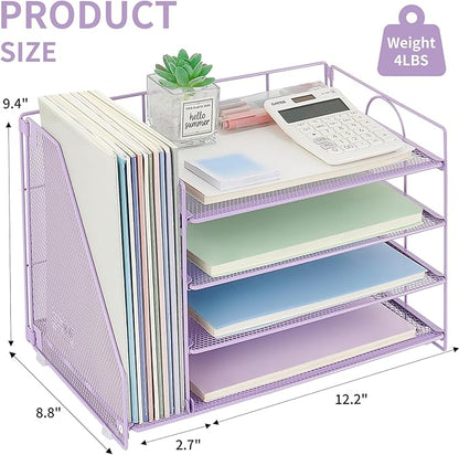 OPNCIE Desk Organizers and Accessories, 4 Tier Paper Letter Tray File Organizer, Office Organization Storage Desk Accessories Workspace Desktop Organizer for Classroom Office Supplies Decor, Purple