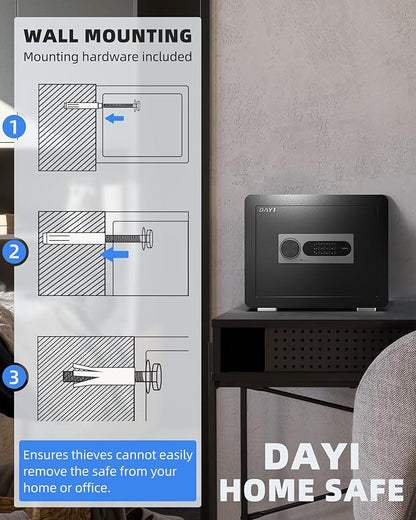 DAYI Safe Box, 0.8 Cubic Feet Home Safe with Fireproof Waterproof Bag, Security Safe Box for Money Cash Valuables, Digital Electronic Keypad, Dual Alarm System, Removable Shelf - D-25