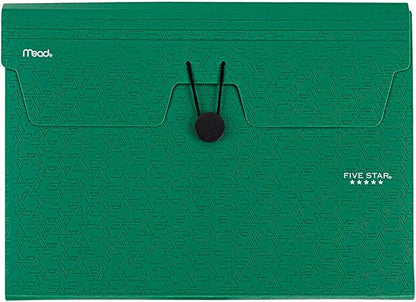 Five Star Expanding File Organizer, 6-Pocket Accordian File Organizer, Bungee Closure, Holds 11" x 8-1/2", Forest Green (350100D-ECM)