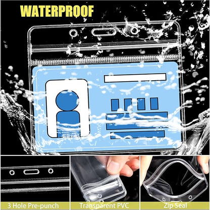 100Pcs Clear Plastic Horizontal Name Tags Badge ID Card Holders and 100Pcs Lanyards with Clip (Yellow)