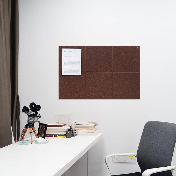 Large Felt Bulletin Board(36" x 24"),Cork Board Alternative,6 Pack Felt Wall Tiles with Safe Removable Adhesive Tabs,Notice Pin Board/Message Board/Vision Board for Office, School & Home