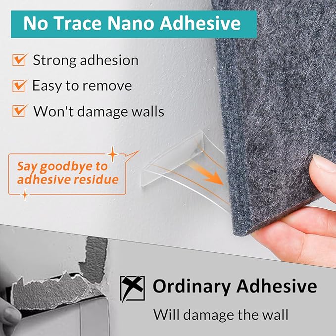 Large Cork Bulletin Board - 48" x 36" Cork Board for Walls - 12 Pack Felt Wall Tiles with Safe Removable Adhesive Tabs - Bulletinboard for Office & School & Home Decor - Drak Grey