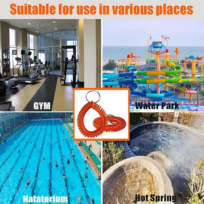 Pack of 36 Colorful Spring Spiral Wrist Coil Key Chain, Wristband Key Ring (Red)