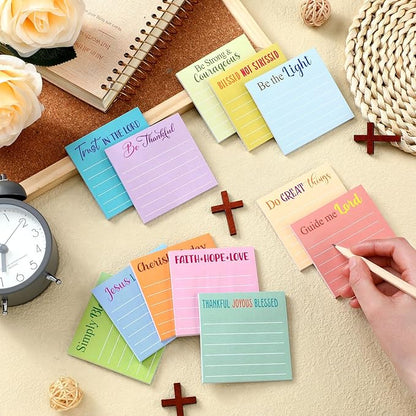 Yinder 24 Pcs Inspirational Sticky Notes with Lines Cute Motivational Sticky Notes Pad Employee Appreciation Gifts Bulk for Teacher Nurse Coworkers Office Supplies 3 x 3''(Light Color,Bible)