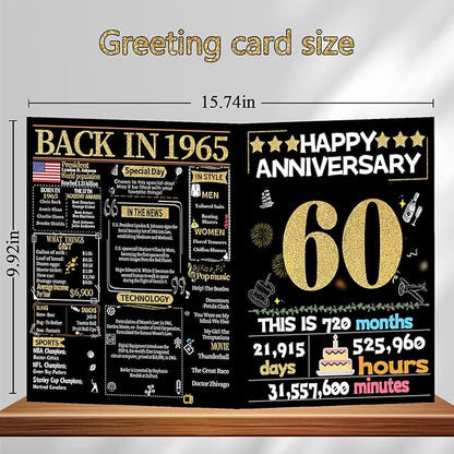 60th Anniversary Card for Women Men, Gold Wedding Card for Wife Husband, Sweet Marriage Decorations Gifts for Couple, Perfect for Her Him on Anniversary Day, Diamond Wedding Card, Back in 1965