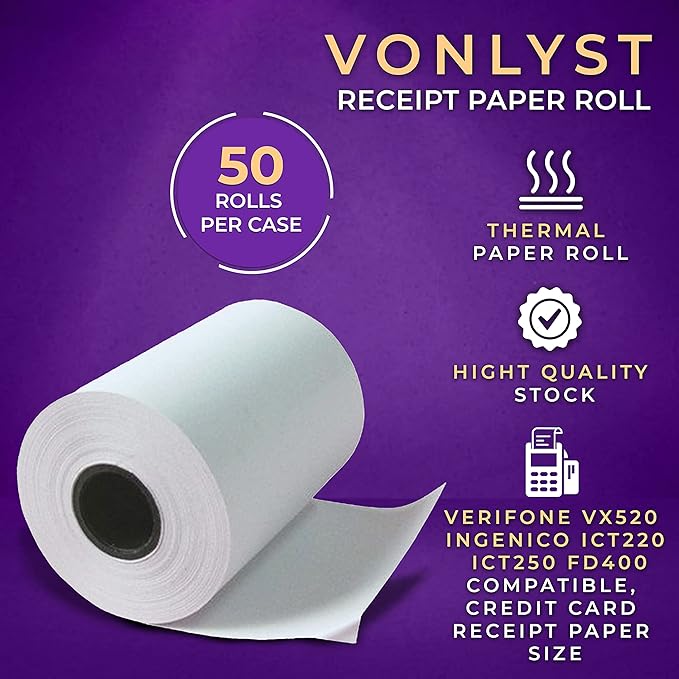 Thermal Paper Roll 2 1/4 x 55 for Verifone Vx520 Ingenico ICT220 ICT250 FD400 (50 rolls)