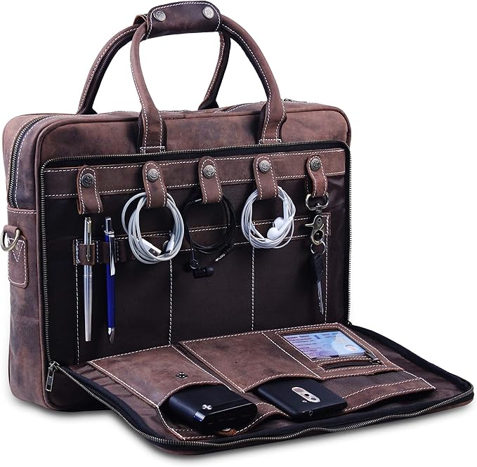 18 Inch Leather Laptop Bag for Computer Bag for Men– Supple Genuine Leather Briefcases for Men W/Padded Laptop Case Leather