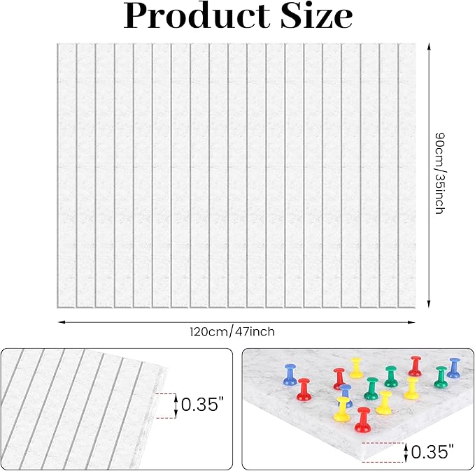 Large Cork Board for Office White Grey Felt Board Alternative-12 Pack Felt Wall Tiles for Office Wall Decor,Felt Bulletin Board Tiles,Push pin Board Wall Organizer for Office