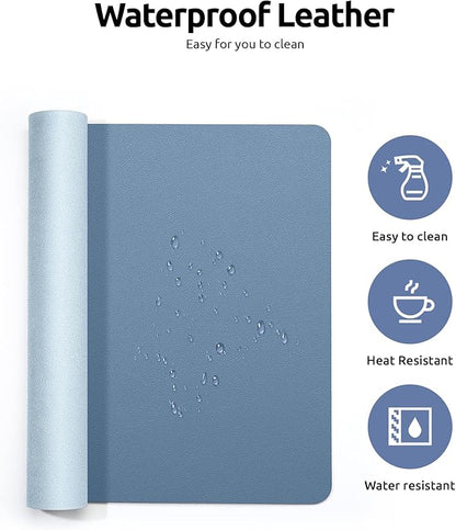YSAGi Leather Desk Protector, Office Mat, Large Mouse Pad, Non-Slip PU Leather Blotter, Laptop Desk, Waterproof Writing Pad for Office and Home (Blue, 31.5" x 15.8")