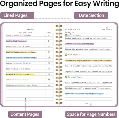 Lined Spiral Journal Notebook, A5 College Ruled Notebook for Journaling, Note-Taking, and Daily Planning, Durable Hardcover with an Elegant Design, Purple