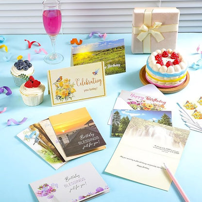 36 Set 4 x 6 Inch Religious Birthday Cards Bulk with Scripture Christian Birthday Cards with Envelopes Faith Based Greeting Blessings Boxed Assortment Gift(Landscape)