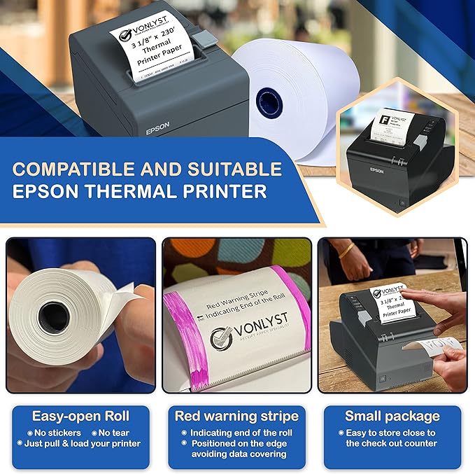 3 1/8 x 230 Thermal Paper Receipt Roll for Epson Printer (Pack 24 rolls)