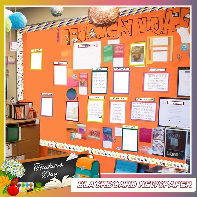 90 Pcs Science Fair Board Supplies 60 Trim Scalloped Bulletin Board Borders 24 Presentation Board Subtitles 6 Science Fair Titles for Classroom Display Boards(Classic)