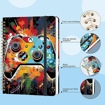 Yoiilifee Spiral Notebook - A5 Spiral Notebooks, 8.3'' × 5.8'', 160 Pages, Aesthetic Journaling Notebooks for Women, College Lined Notebook with Elastic Closure, Back Pocket, for School Office, GameA