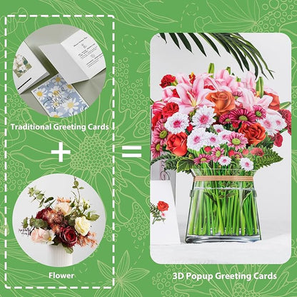 Pop Up Cards,Roses&Lilies&Daisies,12 Inch Forever Flower Bouquet 3D Popup Greeting Cards With Blank Note Card and Envelope,Perfect For Birthday, Christmas, Thanksgiving Day,Mother's Day Gifts