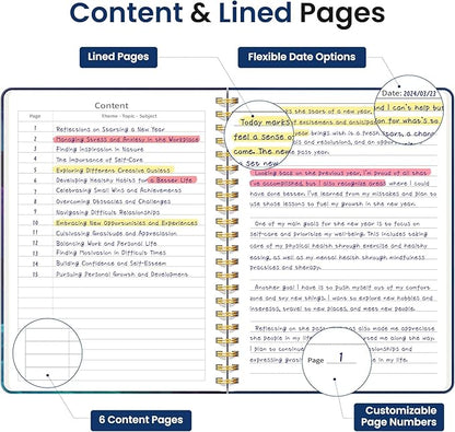 Pretty Cute Lined Spiral Journal Notebook for Women, Aesthetic College Ruled Notebook for Work & Note Taking, A5 Hardcover Journal for Writing, 140 Pages, Cosmic Clouds