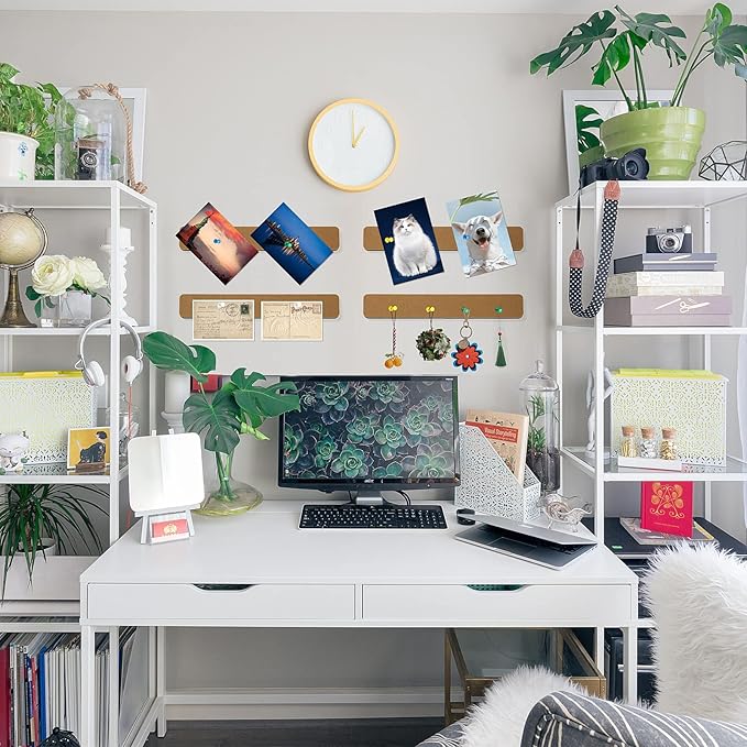 Felt Pin Board Bar Strips Bulletin Board for Bedrooms Offices Home Wall Decoration, Notice Board Self Adhesive Cork Board with 35 Push Pins for Paste Notes, Photos, Schedules