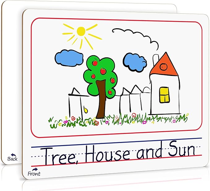 Double Sided Whiteboard 9”x12” Story Lined Dry Erase Board for Kids Writing Board Age 3-5 Practice Drawing Small White Board Teacher Elementary Grade 1 Kindergarten Preschool