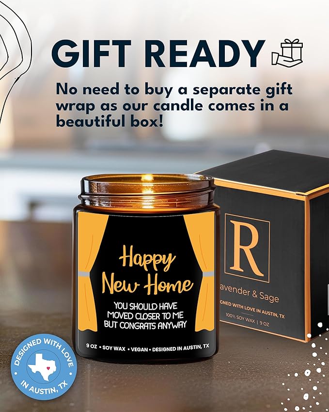 Happy New Home Candle, Unique Housewarming Gifts for Women and Men, Funny New Home Gift Ideas for Her or Him, Best Housewarming Gifts, Best Presents for Friends and Family Moving Away, Gift-Ready