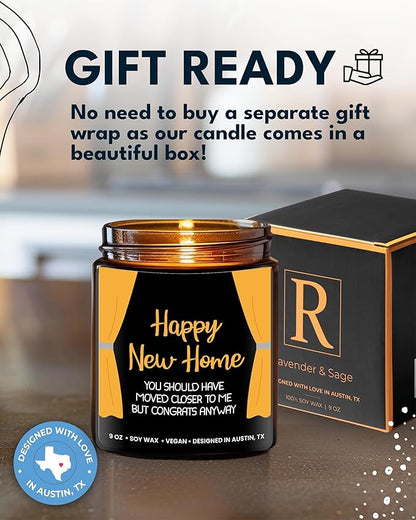 Happy New Home Candle, Unique Housewarming Gifts for Women and Men, Funny New Home Gift Ideas for Her or Him, Best Housewarming Gifts, Best Presents for Friends and Family Moving Away, Gift-Ready