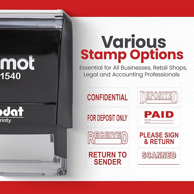 Promot Confidential Self Inking Rubber Stamp - Refillable Office Stamps - Business, Bookkeeping, Ordering, Accounting, Work, Notary Stamper - Red Ink