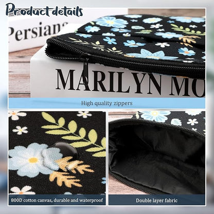 Book Sleeve Book Covers Book Protector Floral Printed with Zipper Washable Fabric for Teen Adult Book Lover Teacher Student(Medium,11 X 8.7 Inch)