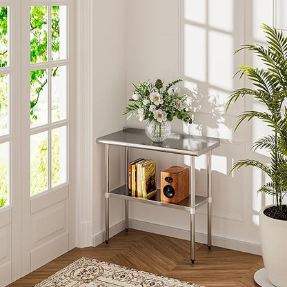 Stainless Steel Table 18 x 36 Inches Metal Prep Table with Backsplash & Adjustable Undershelf for Commercial Kitchen, Outdoor, Restaurant, Hotel & Garage