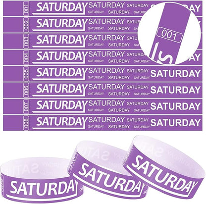 Henoyso 600 Pcs Saturday Paper Wristbands Event Wristbands Paper Bracelets Wristbands Numbered Waterproof Party Wristbands for Events Day of The Week(Purple)