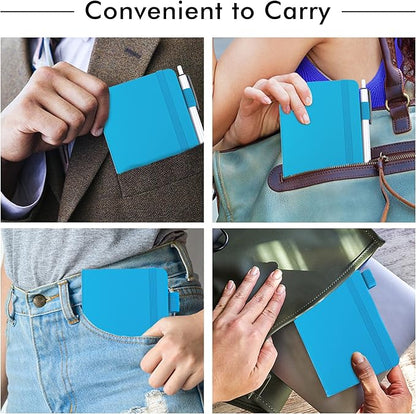 feela 15 Pack Pocket Small Notebooks Bulk, Mini Cute Notepads Hardcover College Ruled Lined Journals with Pen Holder for School Business Memos, with 15 Black Pens, 3.5”x 5.5”, A6, Teal