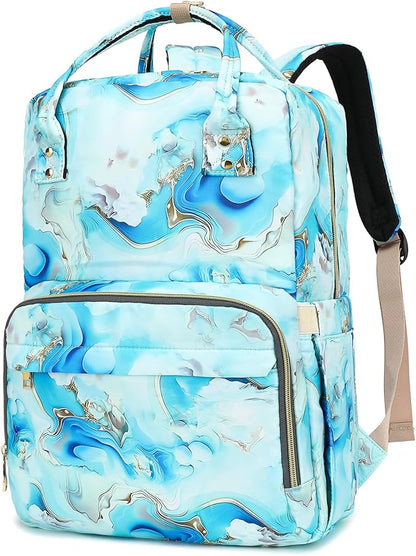 Marble Laptop Backpack College Bookbag School Backpack for Women Girls, Travel Backpack 15.6 Inch Computer Backpacks (Green)