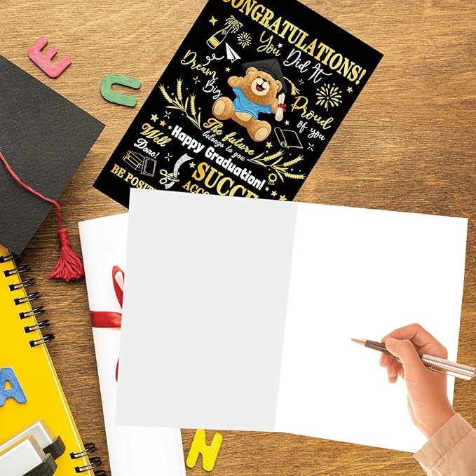Congratulations Graduation Card, Graduation Gifts for Men, Women, Boys, Girls – Inspirational Quotes with Cute Teddy Bear Design – Celebrate Success and Achievement