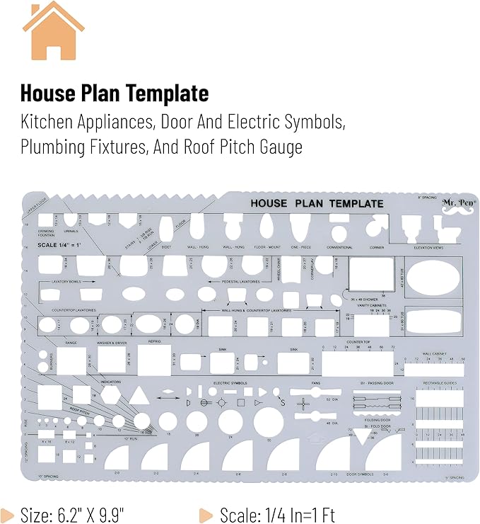 Mr. Pen- House Plan, Interior Design and Furniture Templates, Drafting Tools and Ruler Shapes for Architecture - Set of 3