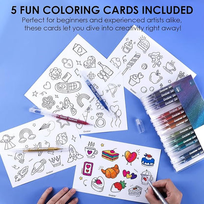 Grabie Jumbo Glitter Gel Ink Pen Set Of 18, Metallic Vibrant Sparkle Gel Pens for Coloring, Sparkle Glitter Markers, Glitter Pens for Adults (18 Colors Jumbo Glitter Gel Pens)