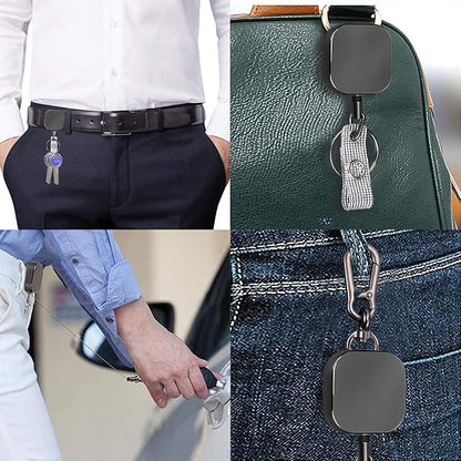 VIQWYIC 1 Pack Retractable Badge Holder Keychain, Tactical ID Card Holder, Heavy Duty Carabiner Badge Reel for Keys ID Card (Metal)