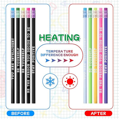 Epakh 100 Pcs Inspirational Pencils Color Changing Pencils Bulk with Eraser HB Wooden Pens Gift for Kids Students Classroom Christmas Party(Bright Colors,Classic Style)