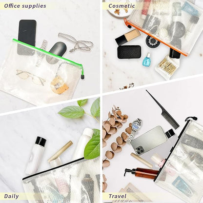 24 Pcs Mesh Zipper Pouch Bags, A4 Zipper Bags for Organizing Storage, Waterproof Zipper Pouches, File Bags for Cosmetics Travel Storage and Office Supplies