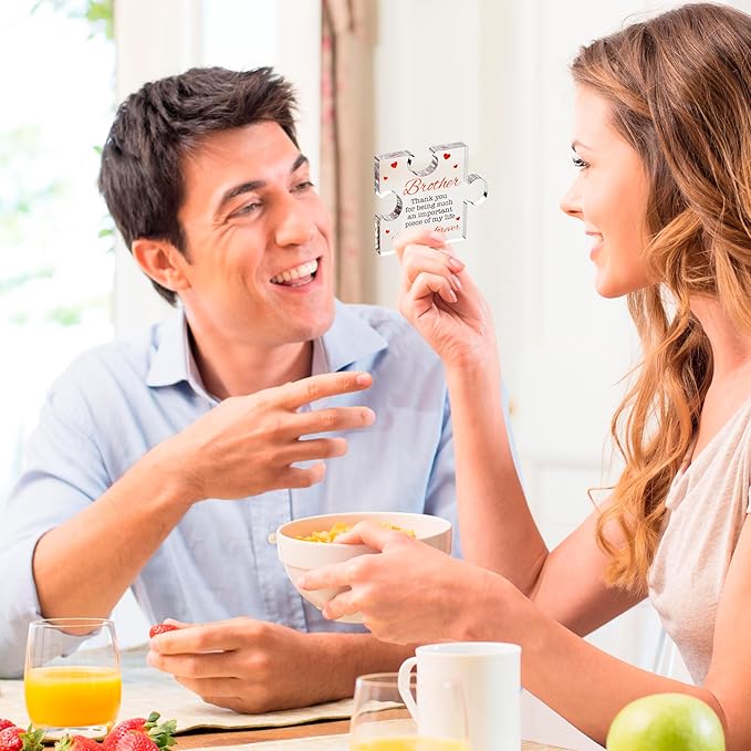 Brother Gifts - Engraved Acrylic Block Puzzle Brother Gift 4.1 x 3.5 inch - Cool Brother Gifts from Sister, Brother - Paperweights Birthday, Christmas, Graduation Gifts for Big Brother, Little Brother