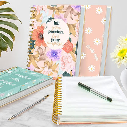 Spiral Notebook - 10.25" x 7.25" 300 Pages - Notebooks College Ruled, Prayer Journal, Wide Ruled Notebook Paper, Beautiful Gift for Women (Ink Your Passion) Floral
