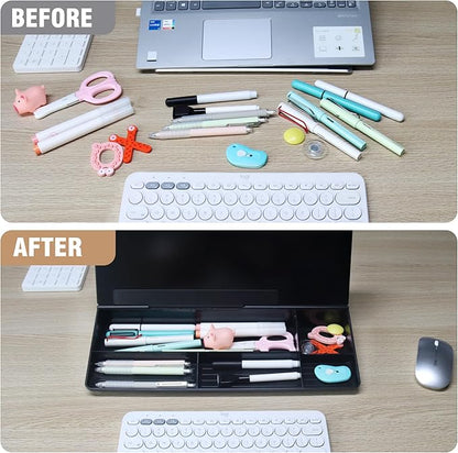 SELEAD Desktop Glass Whiteboard Weekly Planner Calendar with Organizer, Markers, Eraser, Holder - Small Dry Erase White Board TODO List Memo for Home, School, Office Desk Accessories - Black