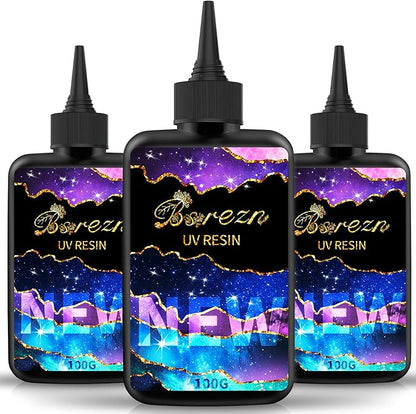 Bsrezn 300g UV Cure Resin Hard, Upgraded Crystal Clear Premixed Resin for Jewelry Making and Craft Decoration(3 x 100g)