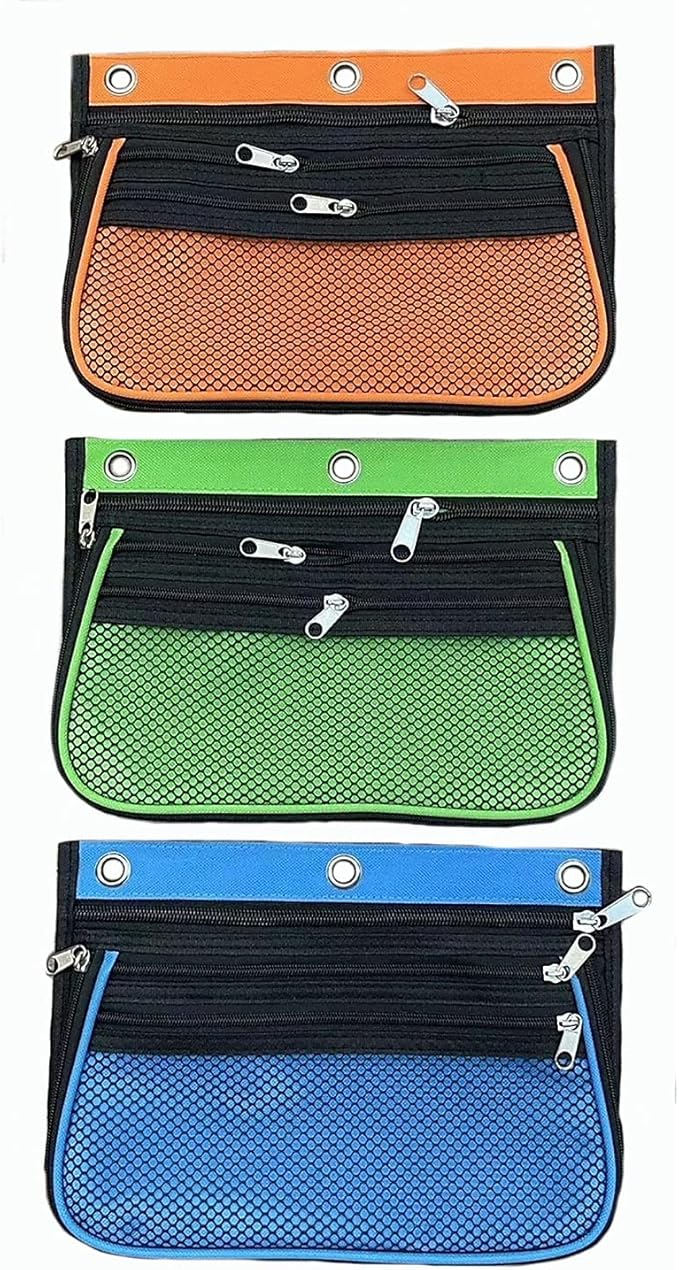 Charles Leonard Expandable 3-Pocket Binder Pencil Pouch, Expands to 2.25", 10.25" W x 7.25" H x 2.5" D, Assorted Colors, 24 Per Pack (76365-ST)