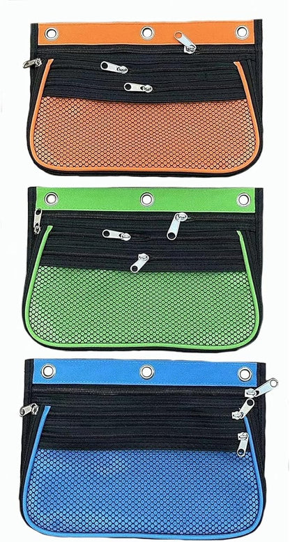 Charles Leonard Expandable 3-Pocket Binder Pencil Pouch, Expands to 2.25", 10.25" W x 7.25" H x 2.5" D, Assorted Colors, 24 Per Pack (76365-ST)