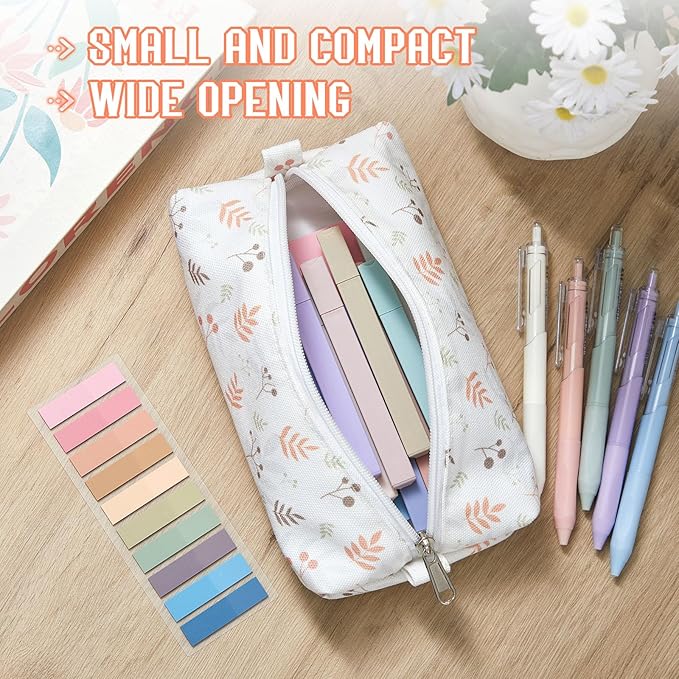 Jutom 39 Pcs Aesthetic Book Annotation Kit Pencil Case Bag with Highlighter Gel Pen 700 Sheets Transparent Sticky Notes Pads Index Tab Bible Study Supplies for School(Beige,Floral Style)