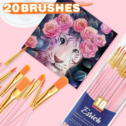 ESRICH Paint Brushes Set,2 Packs 20 Pcs Acrylic Paint Brush Set,Watercolor Oil Acrylic Nylon Hair Brushes,Artist Paintbrushes for Acrylic Oil Watercolor Painting Artist Professional Kits,Pink
