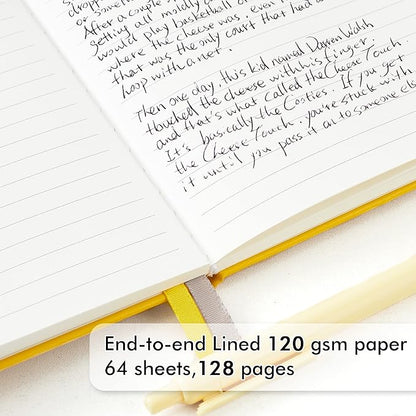 feela Hardcover Notebook For Work, Classic Ruled Lined Journal Set School Business Supplies, with 3 Black Pens, 120 GSM, 5.1”x8.3”, 3 Pack, A5, Solid Colors, Yellow, Orange, Emerald