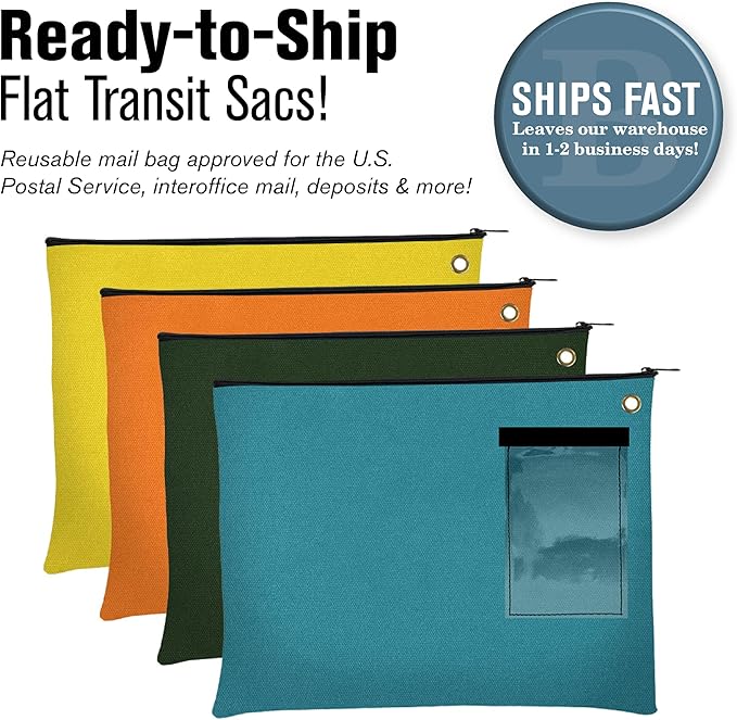 BankSupplies Canvas Interoffice Mailer, 14 oz. - 14W x 11H - Purple - Transit Bag - Large Zipper Bag with Grommet - Use with Padlock or Zip Tie for Security - Interoffice Mail Bag