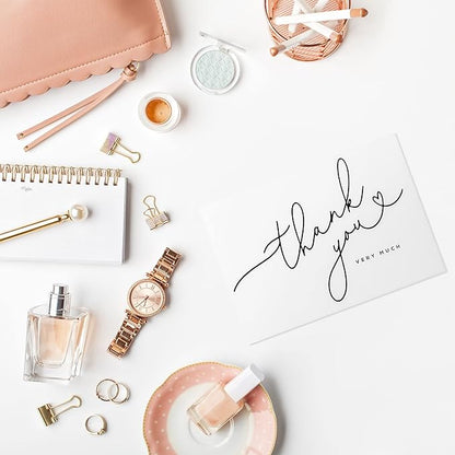 100 Bulk Thank You Cards with Kraft Envelopes and stickers - 4 Minimalistic Designs Blank Thank You Notes with Envelopes for business Wedding Bridal Gift Baby Shower Business Graduation