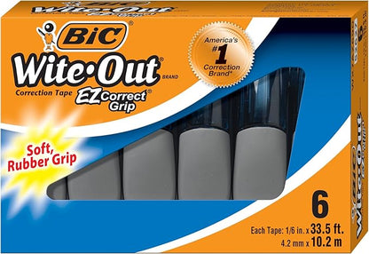 BIC Wite-Out Brand EZ Correct Grip Correction Tape, White, 6-Count