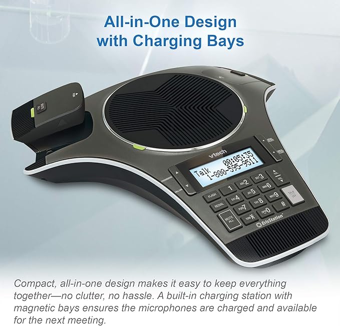 VTech VCS702 ErisStation DECT 6.0 Conference Phone with Two Wireless Mics Using Orbitlink Wireless Technology
