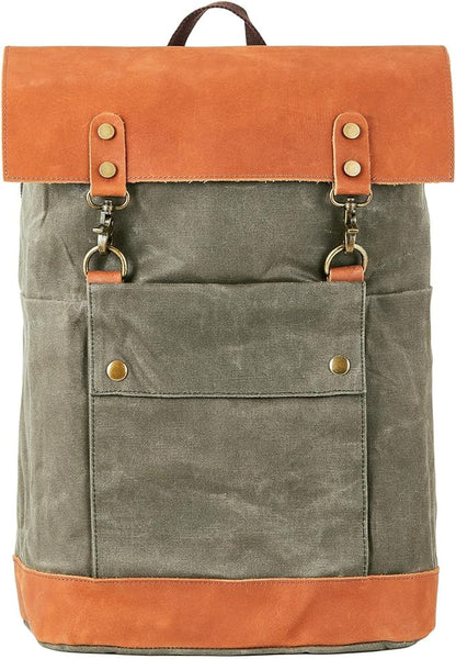 Vintage Waterproof Waxed Canvas Leather Backpack for Men Women 15.6" laptop Travel Rucksack